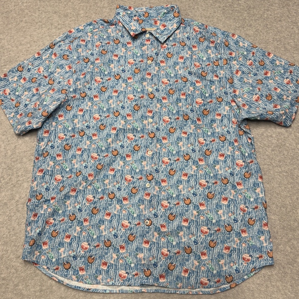Tommy Bahama Shirt Mens XLT Big Tall Blue Cocktail Print Short Sleeve Button Up